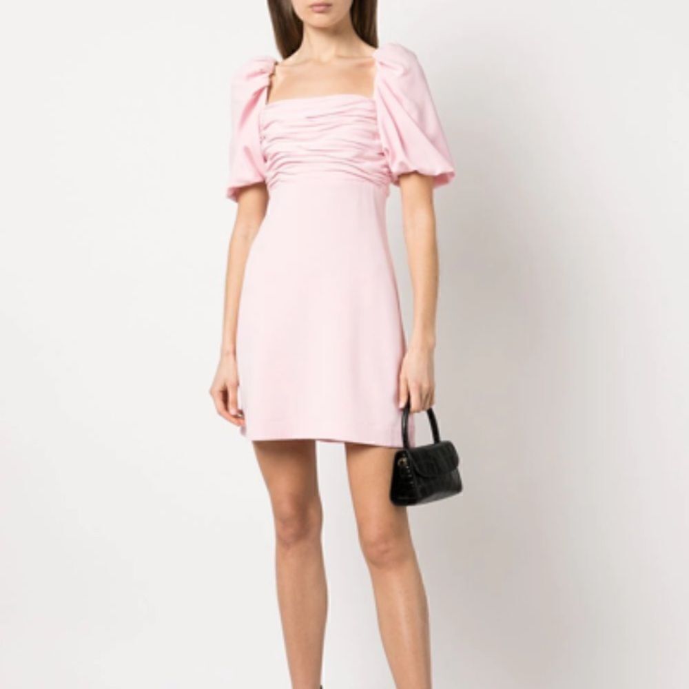 NWT Cinq A Sept Odele Mini Pink Dress Puff Sleeve Ruched Size 0